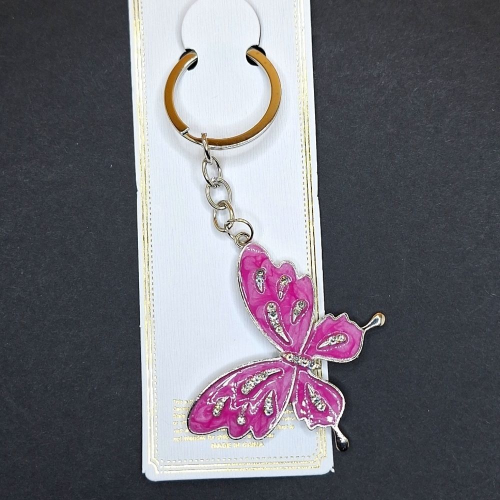 magenta Butterfly keychain sparkle bag charm keyring accessory